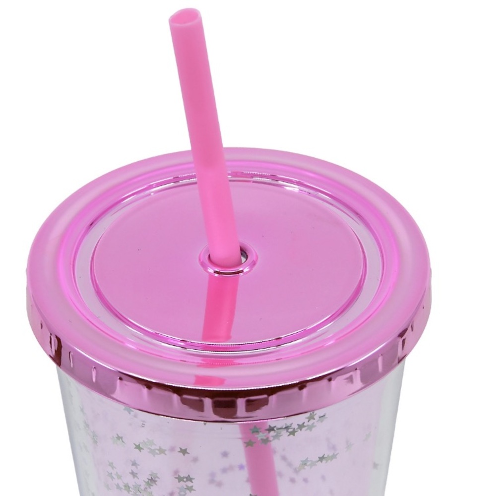 Pink Star Glitter Tumbler with Lid / Straw NEW - Picture 7 of 9